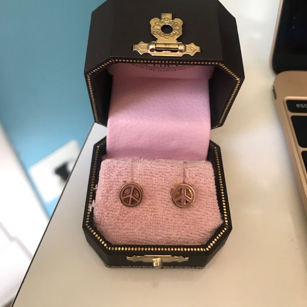 Juicy Couture peace sign studs with original backs